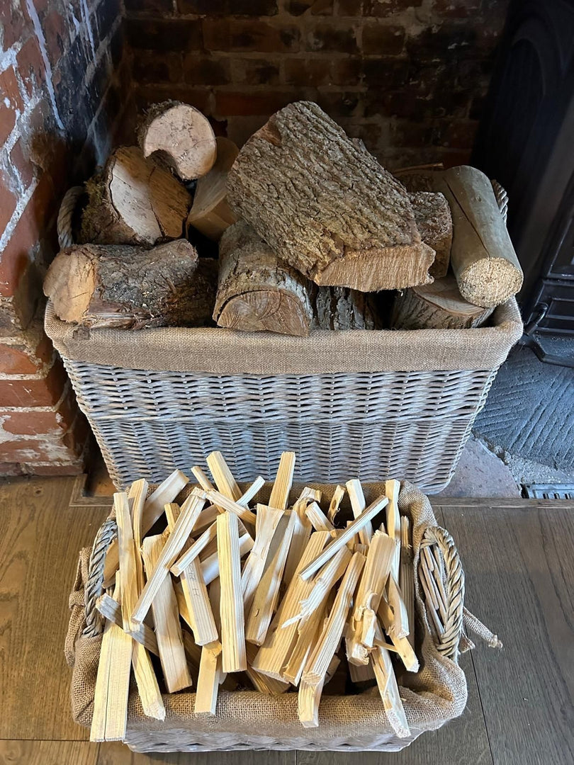 NEW Rectangular Driftwood wash Wicker Log Storage Basket with Hessian Liner12