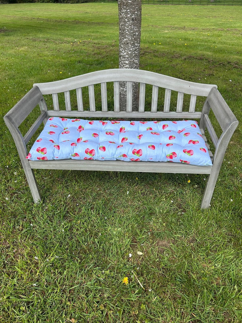 Summer Strawberry Blue Bench Seat Pad Cushion Garden Outdoor 110cm x 50cm11