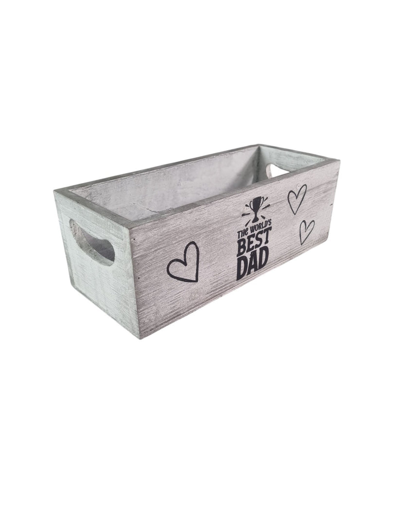 Worlds Best Dad Grey Gift Box Storage Wood Crate 2 Sizes Hamper Father Xmas17