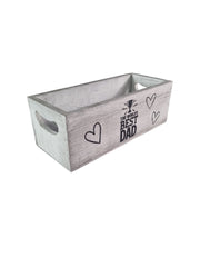 Worlds Best Dad Grey Gift Box Storage Wood Crate 2 Sizes Hamper Father Xmas17