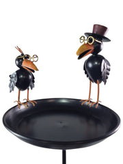 Crow Dad With Baby Birdbath Bird Bath Feeder Garden Water Bowl Gift Decor Stake23