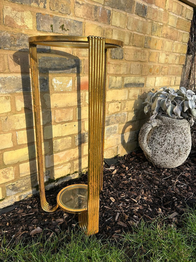 Elegant Gold Metal Accent Side Table With Glass Inserts Slim Home Decor Vintage4