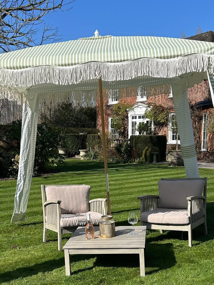 Green Stripe Gazebo Marquee Canopy Fringe Outdoor Garden Beach Cabana Style UK7