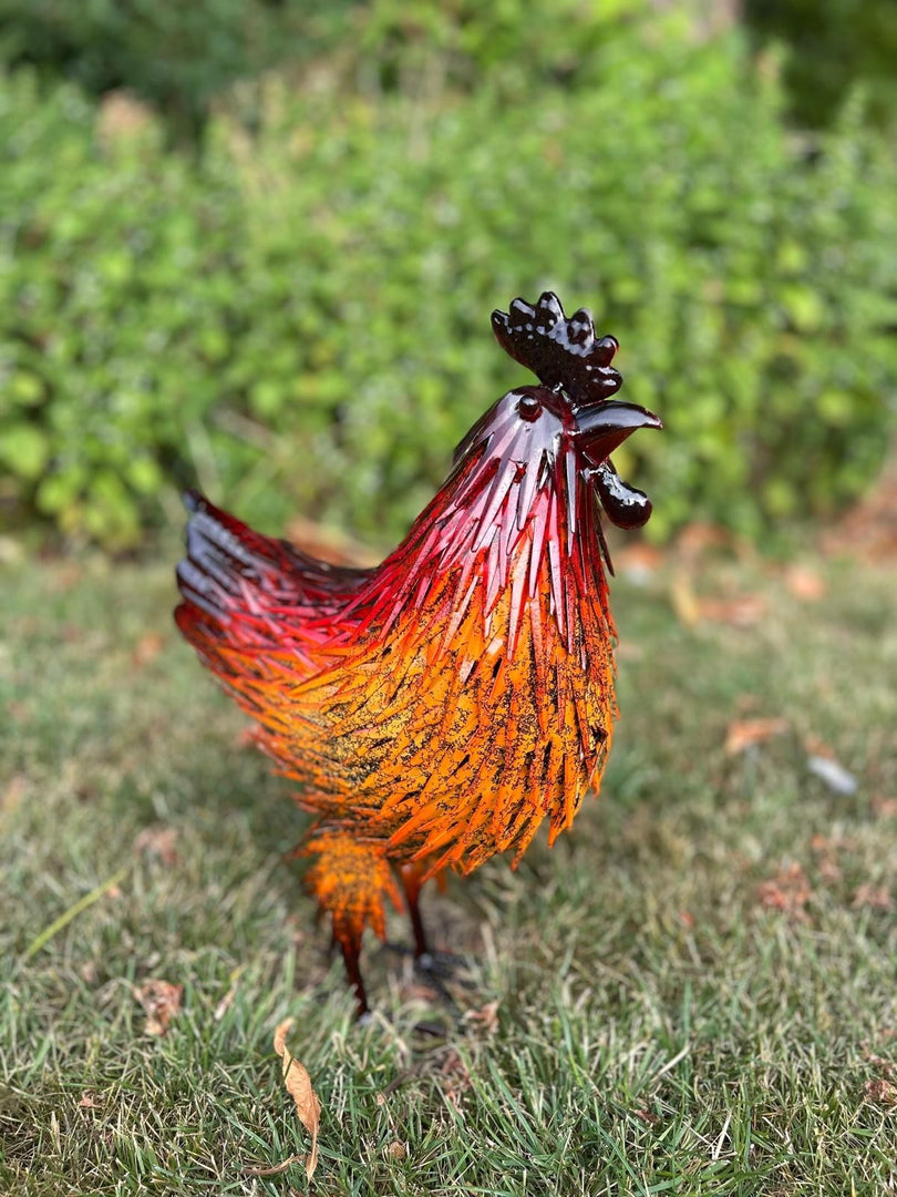 Decorative Metal Orange Red Hen Chicken Garden Statue Outdoor Lawn Ornament Farm3