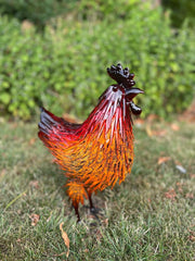 Decorative Metal Orange Red Hen Chicken Garden Statue Outdoor Lawn Ornament Farm3