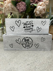 Best Mum Ever Double Sided Hamper Grey Gift Box Storage Wood Crate 2 Sizes4