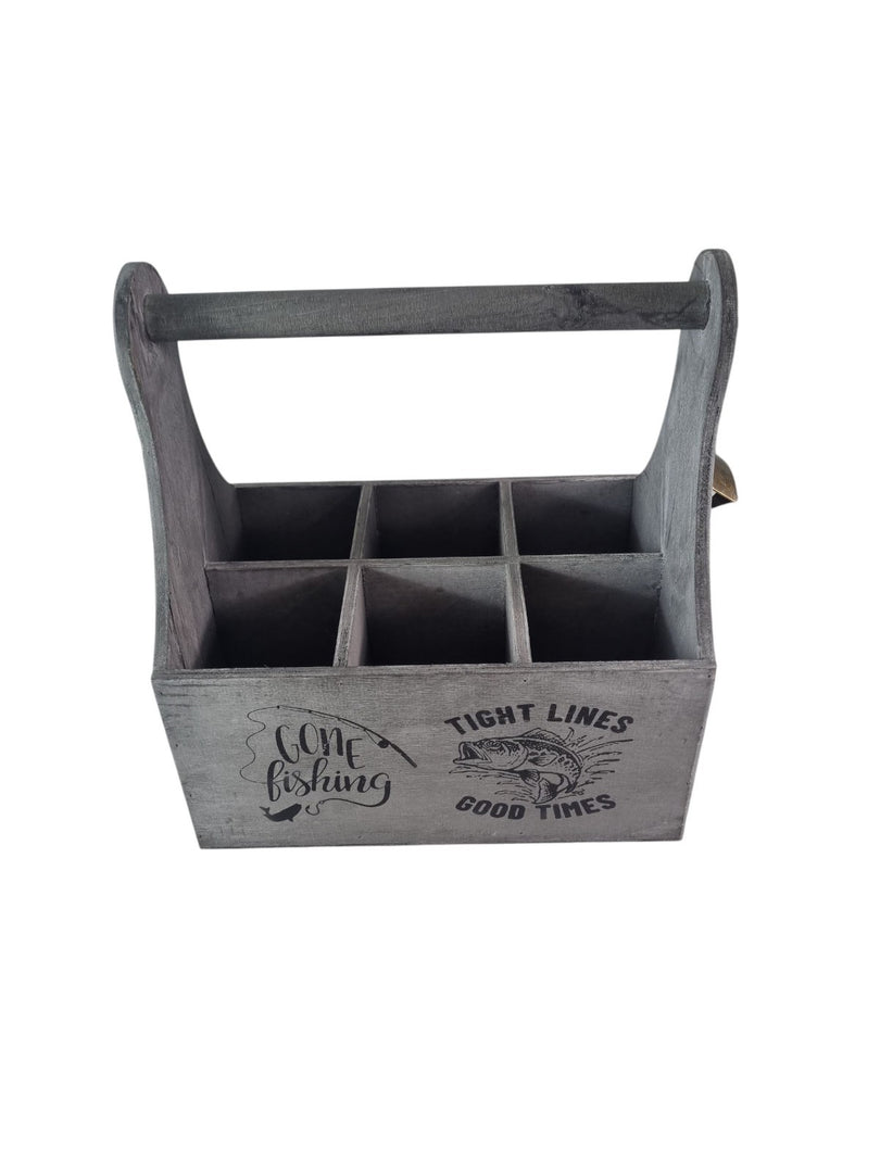 Wooden Beer Bottle Gift Box Carrier Fishing Fisherman Gift Novelty Xmas Large18