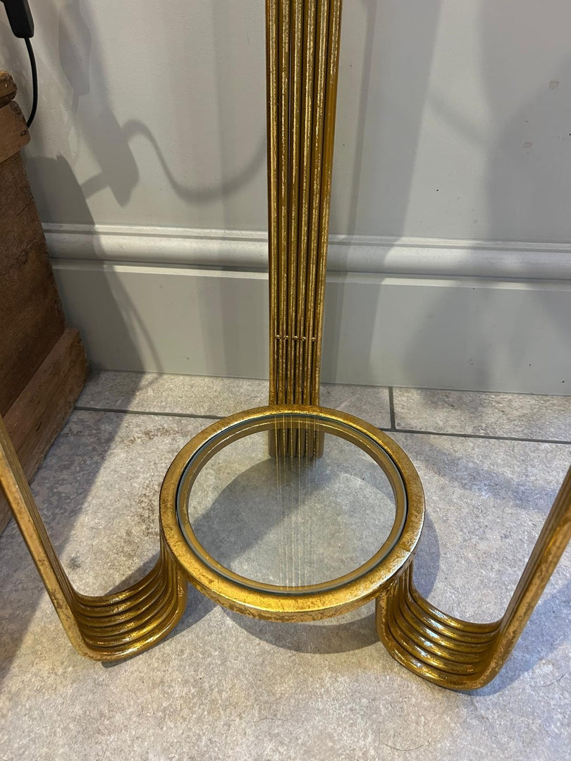 Elegant Gold Metal Accent Side Table With Glass Inserts Slim Home Decor Vintage8
