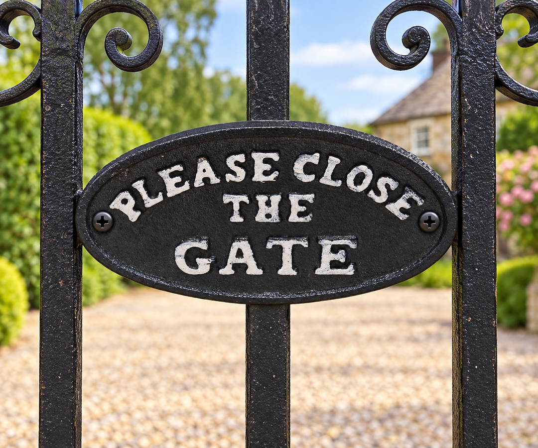 Please Close The Gate Cast Iron Metal Sign Notice Plaque Black & White Garden2
