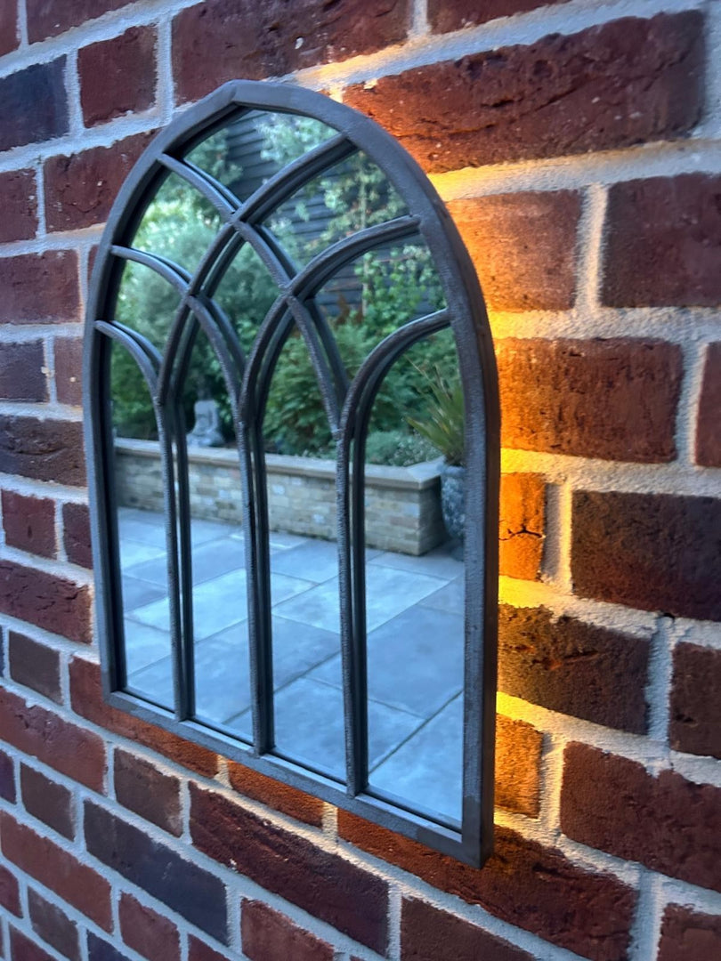 St Mary Solar Powered Gothic Arch Garden Mirror LED Lights Outdoor Wall Decor15