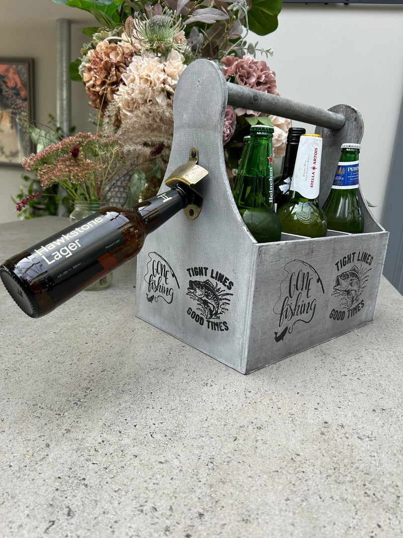 Wooden Beer Bottle Gift Box Carrier Fishing Fisherman Gift Novelty Xmas Large3