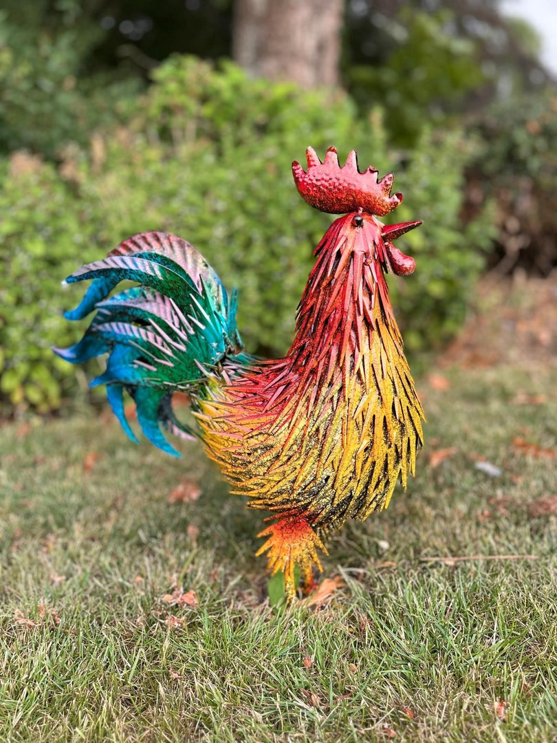Rustic Metal Rooster Garden Ornament Bright Outdoor Yard Farmhouse Decor8
