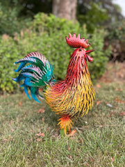 Rustic Metal Rooster Garden Ornament Bright Outdoor Yard Farmhouse Decor8