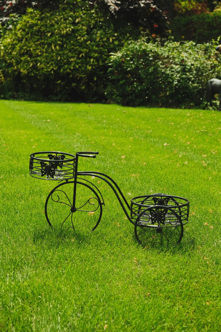 2 Tier Trike Pot Holder Metal Garden Flowers Plant Display Planter in Black0