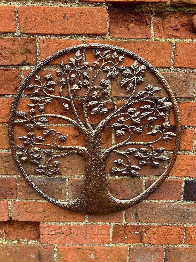 Bronze Tree Of Life Dimple Metal Garden Outdoor Wall Art Plaque 40cm Diameter0