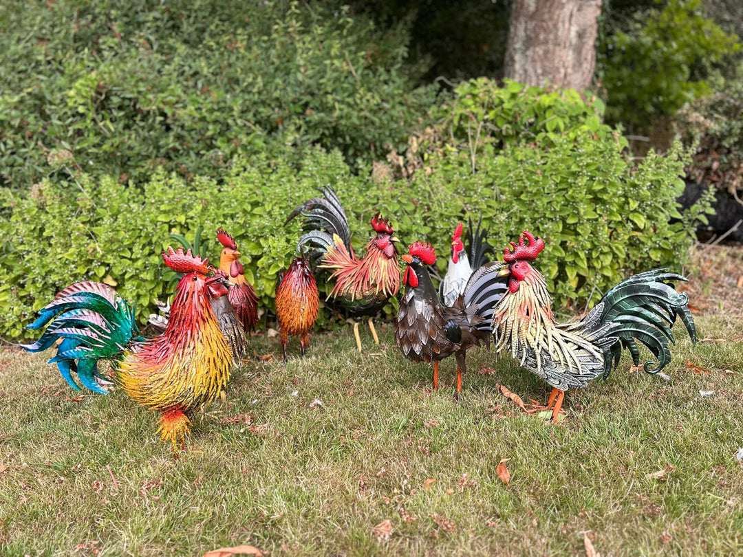 Decorative Metal Orange Red Hen Chicken Garden Statue Outdoor Lawn Ornament Farm7