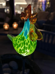 Set of 3 Solar Chicken Cockerel Lights Colourful Glass Garden Decor Stakes Gift4