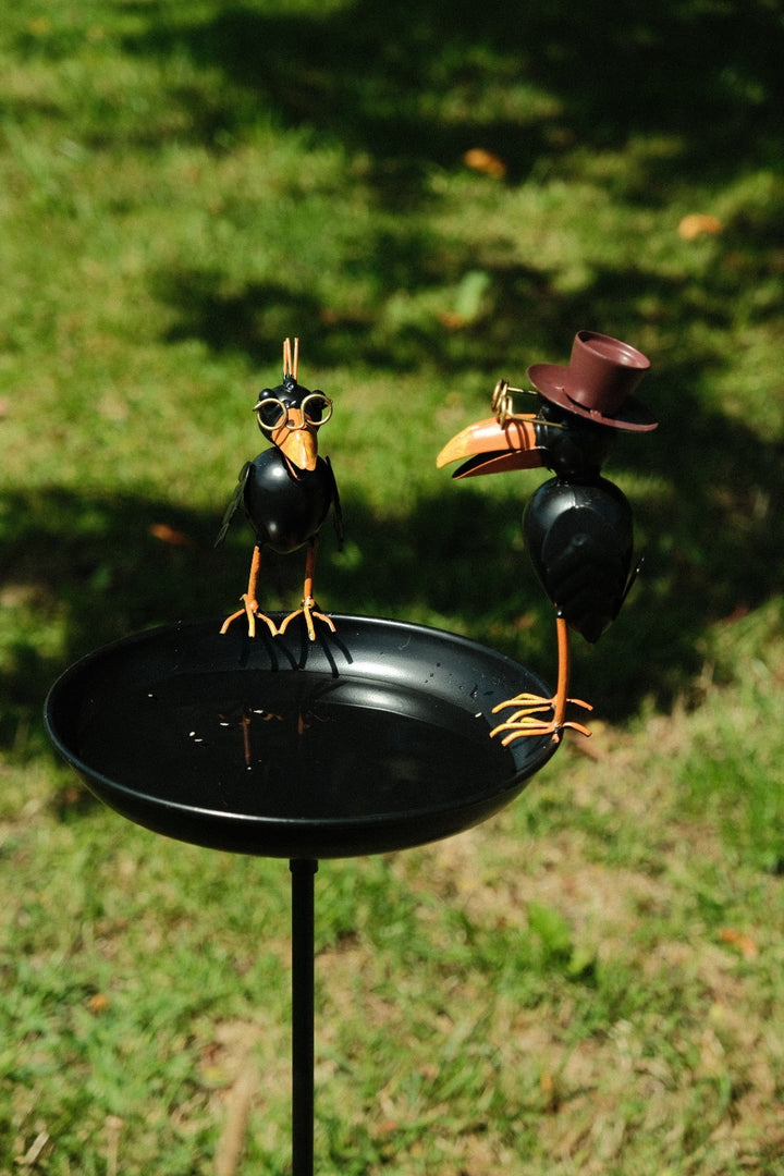 Crow Dad With Baby Birdbath Bird Bath Feeder Garden Water Bowl Gift Decor Stake13