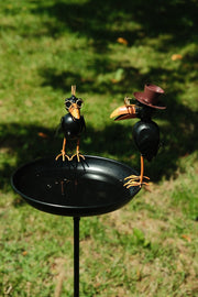 Crow Dad With Baby Birdbath Bird Bath Feeder Garden Water Bowl Gift Decor Stake13
