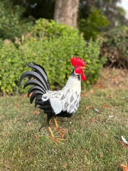 Decorative Black & White Metal Cockerel Rooster Garden Outdoor Lawn Ornament7