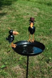Crow Dad With Baby Birdbath Bird Bath Feeder Garden Water Bowl Gift Decor Stake14