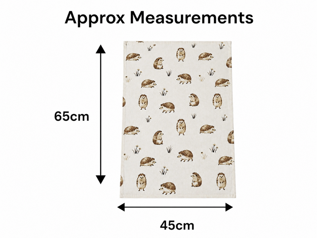 Happy Hedgehog Set Of Two Beige Kitchen Tea Towel 100% Cotton Kitchen Textiles1