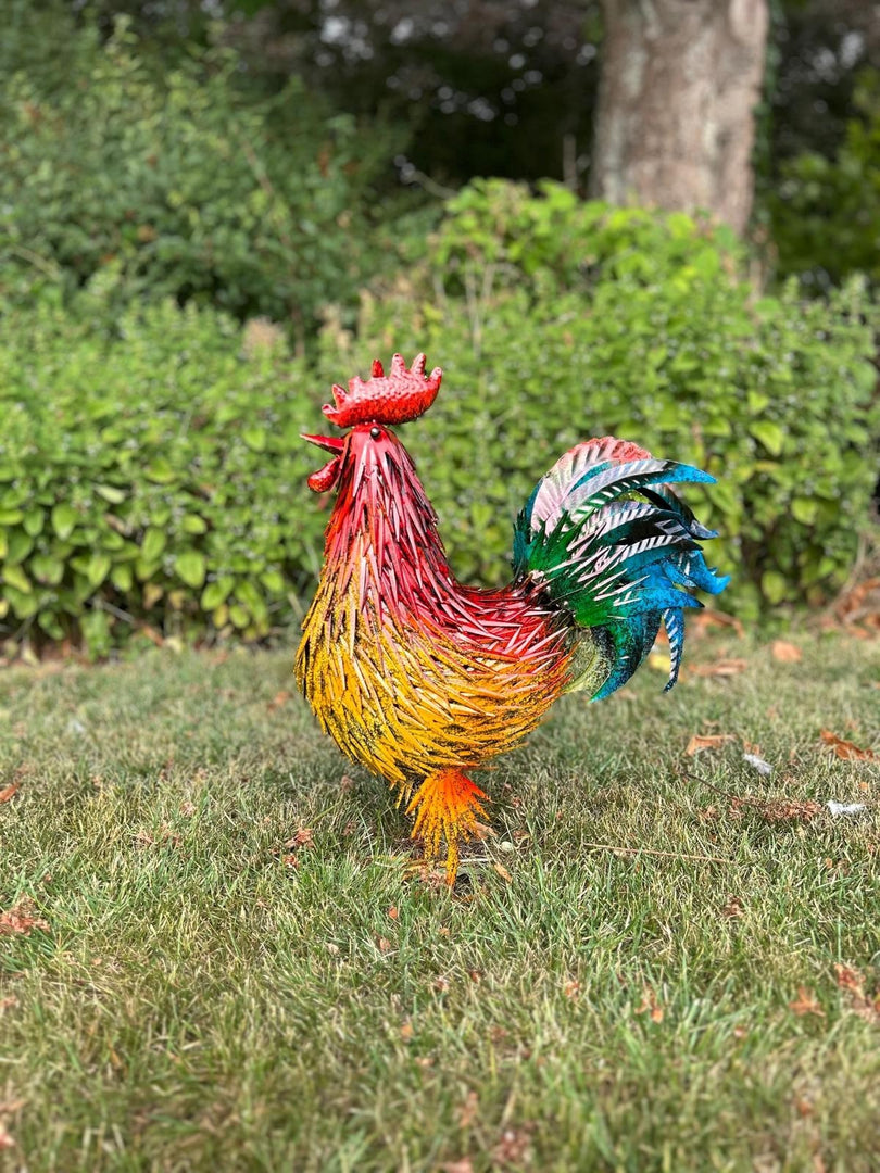 Rustic Metal Rooster Garden Ornament Bright Outdoor Yard Farmhouse Decor3