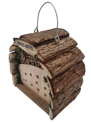 Small Wooden Insect Hotel Home Hanging Bug House with Bark Roof Garden Shelter6