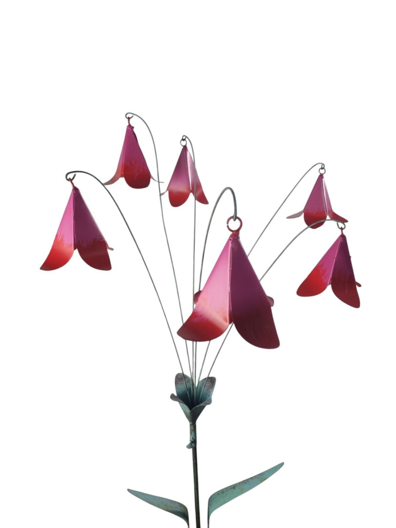 Pink Metal Bell Flower Stake Verdigris Stem Garden Ornament Decor Gift Floral11