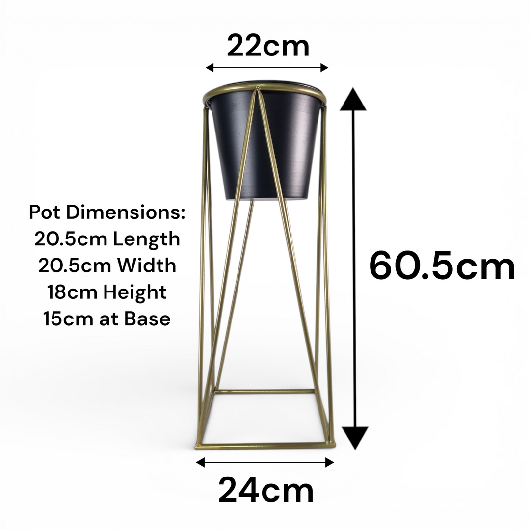 Black Plant Pot Stand Gold Frame Home Garden Decor Gift Set Of 2 Sizes Flower2