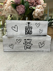 Worlds Best Dad Grey Gift Box Storage Wood Crate 2 Sizes Hamper Father Xmas3