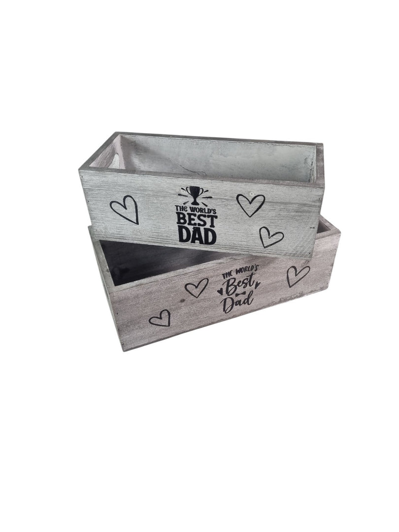 Worlds Best Dad Grey Gift Box Storage Wood Crate 2 Sizes Hamper Father Xmas12