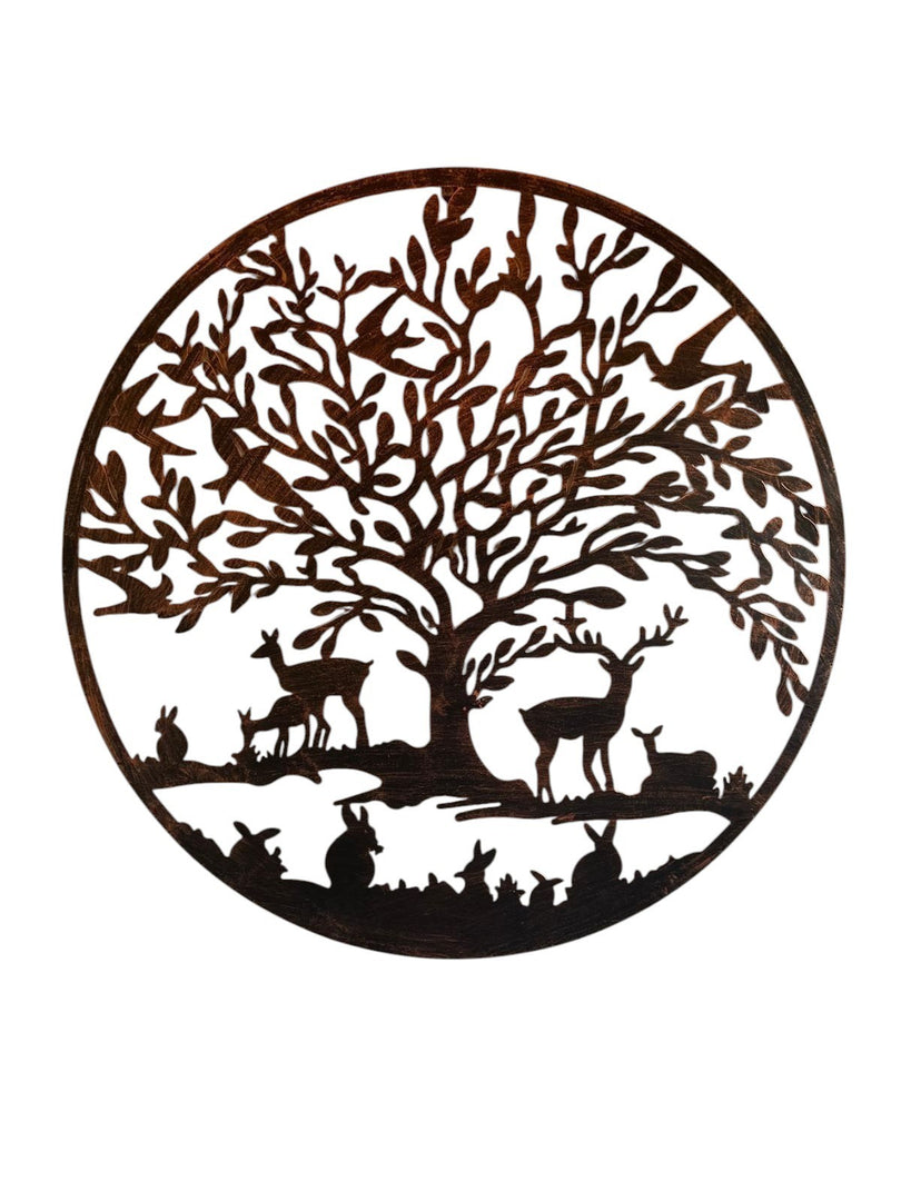 Bronze Woodland Tree Of Life Metal Garden Outdoor Wall Art Plaque 40cm Diameter4