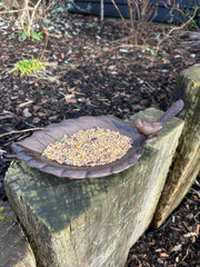Cast Iron Leaf Bird Feeder Dish Seed Bowl Garden Gift Ornament Decoration Feed0