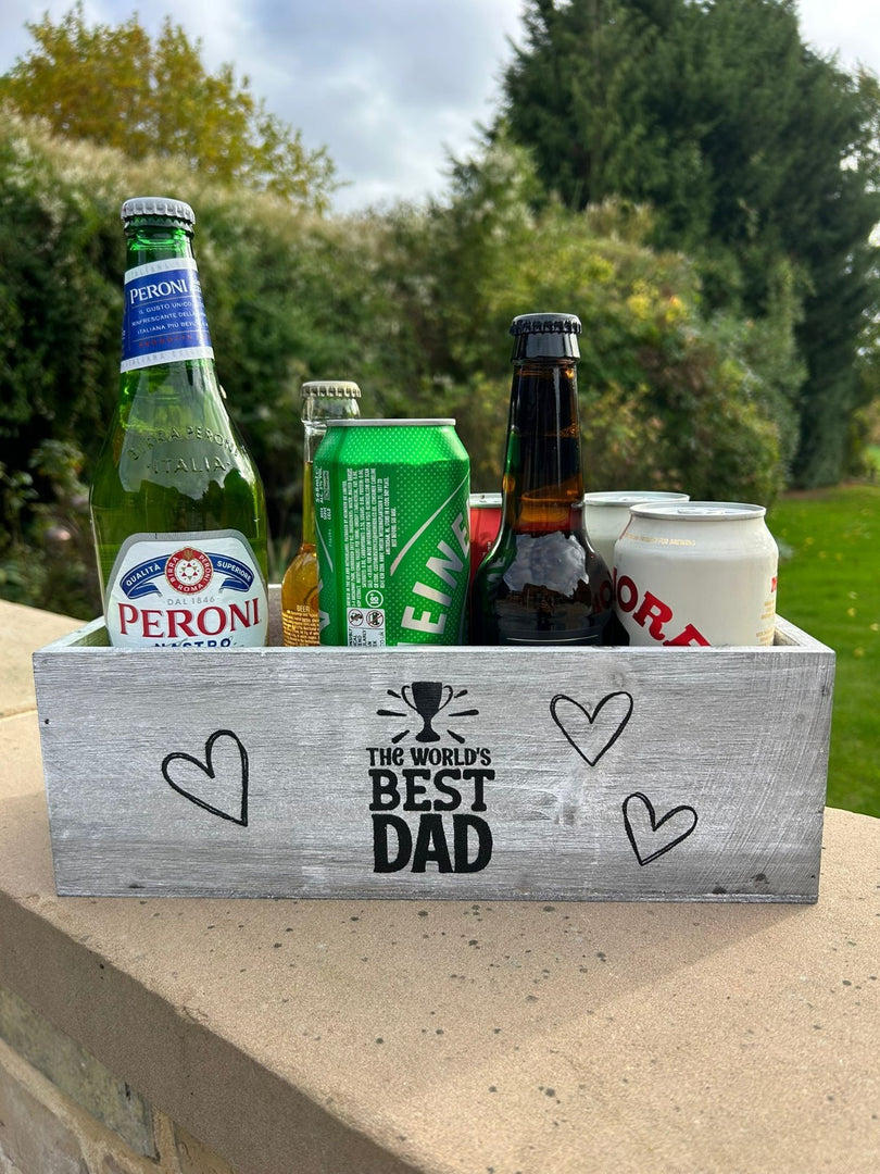 Worlds Best Dad Grey Gift Box Storage Wood Crate 2 Sizes Hamper Father Xmas7