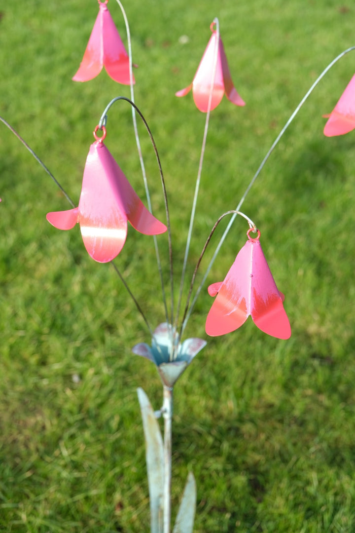 Pink Metal Bell Flower Stake Verdigris Stem Garden Ornament Decor Gift Floral4