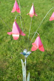 Pink Metal Bell Flower Stake Verdigris Stem Garden Ornament Decor Gift Floral4