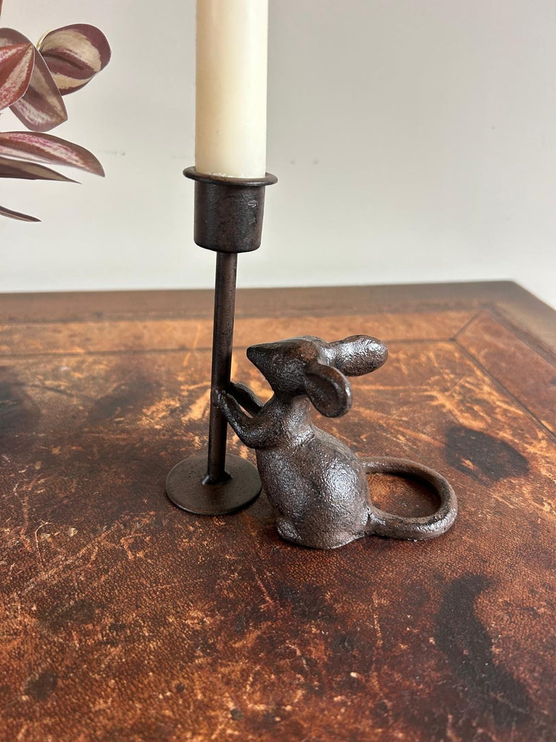 Pair of Cast Iron Mouse Candlestick Holders Mice Candle Sticks Rustic Decor Gift7