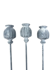 Set Of 3 Poppy Seed Heads Vintage Metal Ornament Garden Stake Outdoor Giftware9