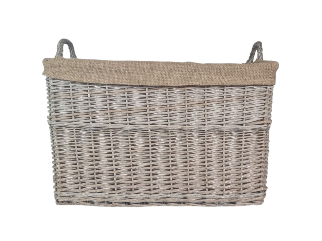 NEW Rectangular Driftwood wash Wicker Log Storage Basket with Hessian Liner15