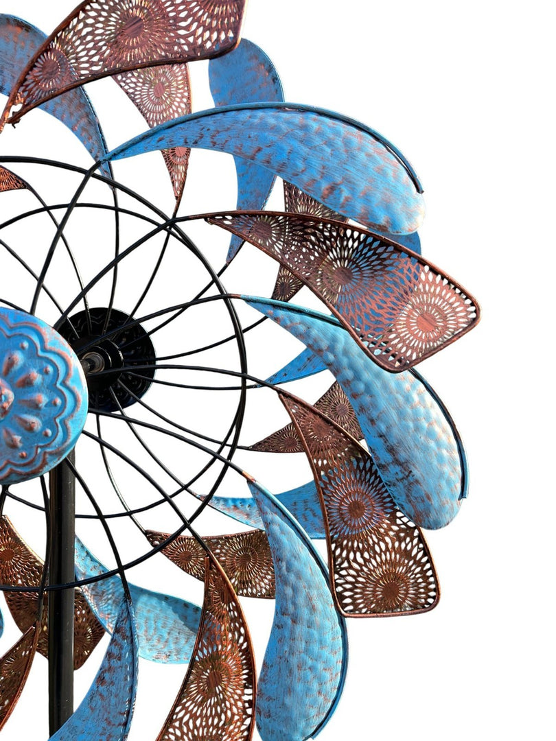 XL Bronze & Blue Leaf Colourful Spinner Garden Decorative Spinning Stake Sensory5