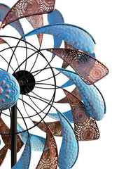 XL Bronze & Blue Leaf Colourful Spinner Garden Decorative Spinning Stake Sensory5