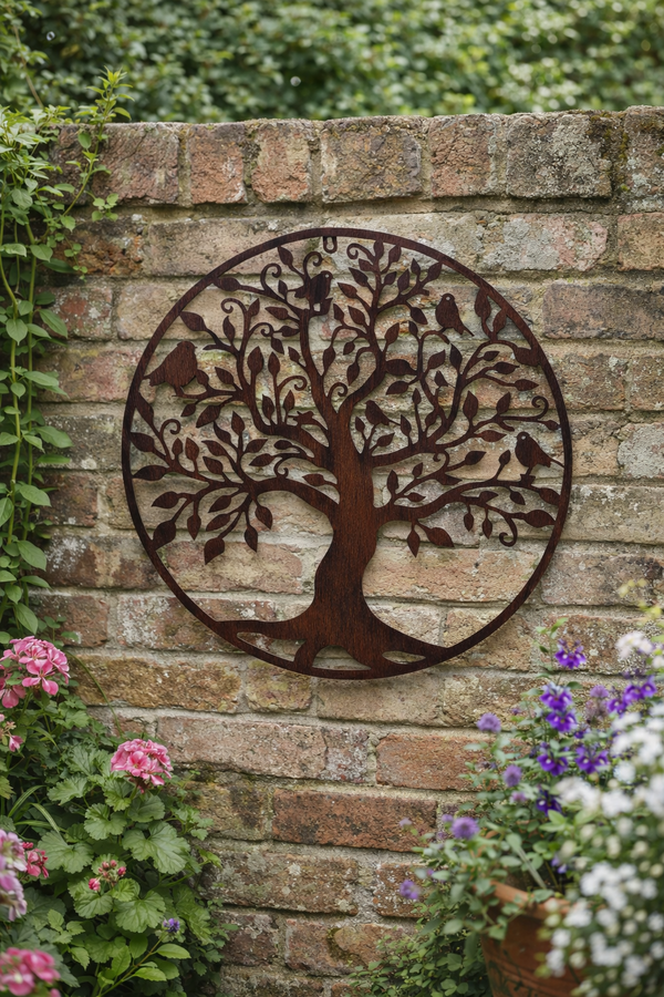 Large Bronze Tree & Birds Metal Garden Outdoor Wall Art  Plaque 80cm Diameter0