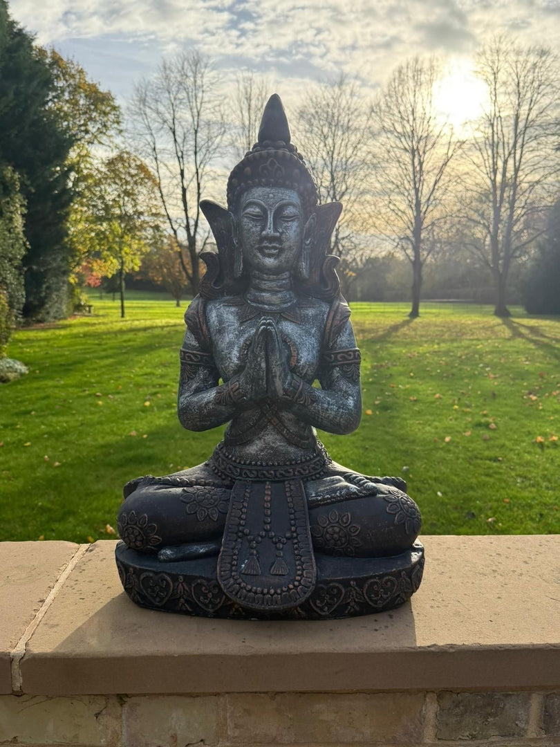 Extra Large Blue Bronze Silver Cross Leg Praying Buddha Garden Decor Decoration2