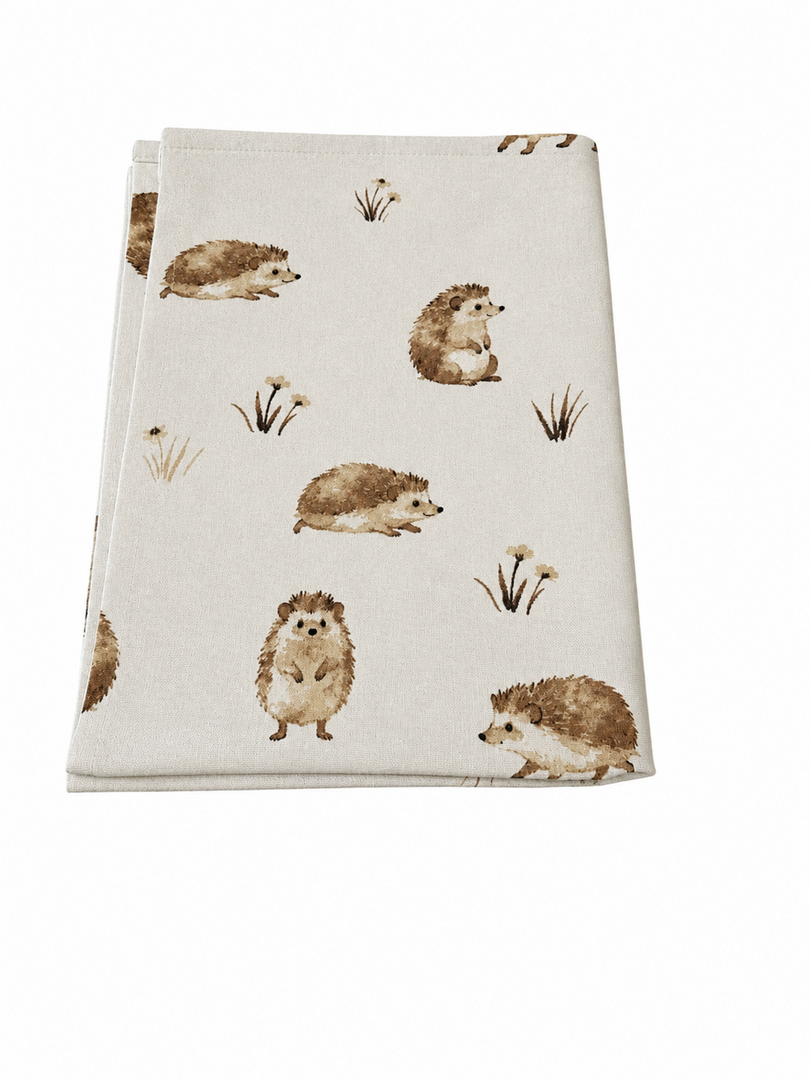 Happy Hedgehog Tea Towel & Double Oven Glove Set Beige Kitchen 100% Cotton Gift12
