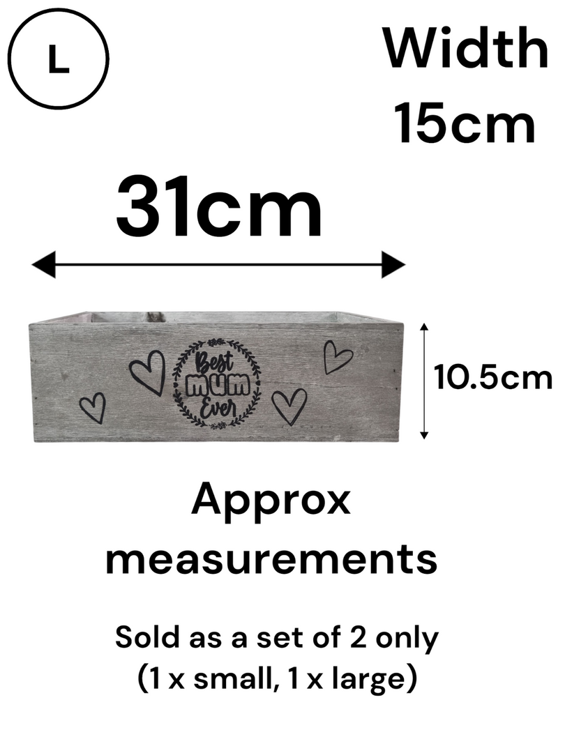 Best Mum Ever Double Sided Hamper Grey Gift Box Storage Wood Crate 2 Sizes2