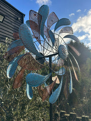XL Bronze & Blue Leaf Colourful Spinner Garden Decorative Spinning Stake Sensory6