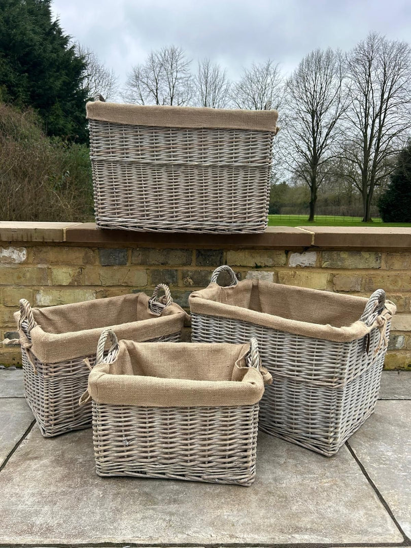 NEW Rectangular Driftwood wash Wicker Log Storage Basket with Hessian Liner7