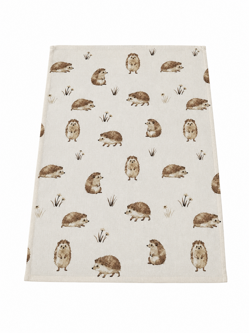 Happy Hedgehog Set Of Two Beige Kitchen Tea Towel 100% Cotton Kitchen Textiles3
