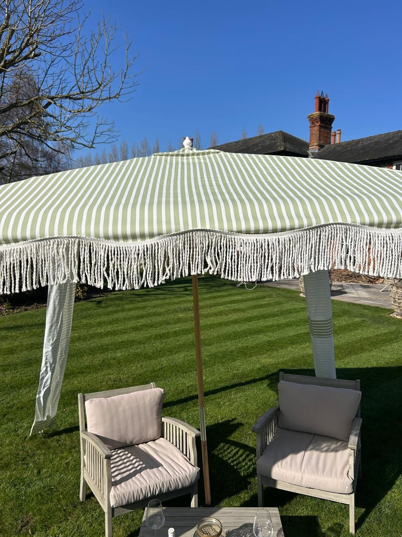 Green Stripe Gazebo Marquee Canopy Fringe Outdoor Garden Beach Cabana Style UK10